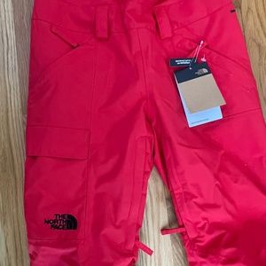 North Face red snow bibs